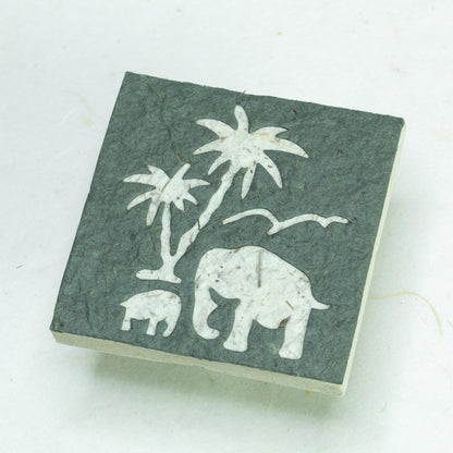 Assorted Gift-Pack of 25 Mini Eco-friendly Scratch Pads Elephant Mom & Baby with Palm Tree - gray front