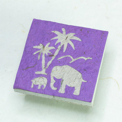 Assorted Gift-Pack of 25 Mini Eco-friendly Scratch Pads Elephant Mom & Baby with Palm Tree - purple front