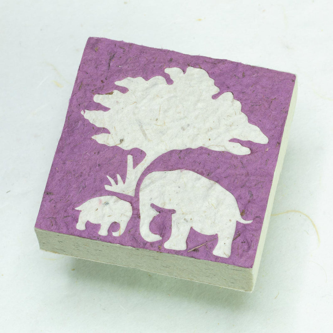 Eco-Friendly, Tree-Free Elephant Poo Scratch Pad -  Elephant Mom & Baby Purple - Set of 3 - Front