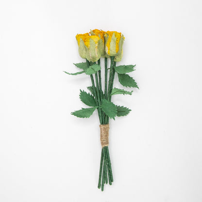 paper flower Bouquet of Six Yellow, Eco-Friendly, Sustainable POOPOOPAPER Roses - Full View