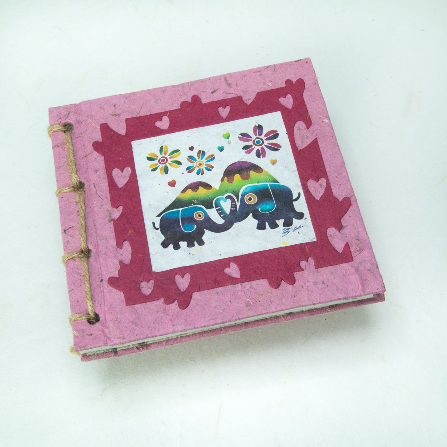 Twine Eco-Friendly Journal Elephant POOPOOPAPER products - Artist Reproductions - Thailand Themed Batik - Pink - Front