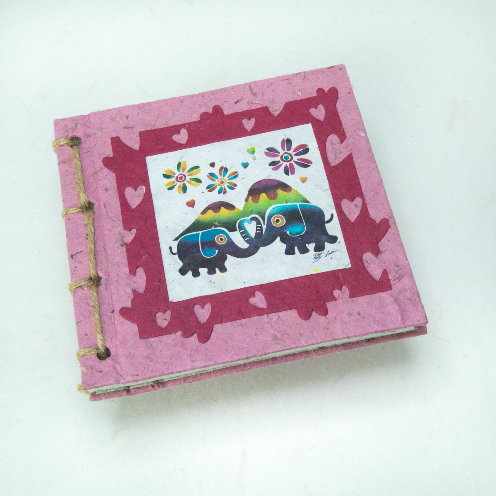 Twine Eco-Friendly Journal Elephant POOPOOPAPER products - Artist Reproductions - Thailand Themed Batik - Pink - Front
