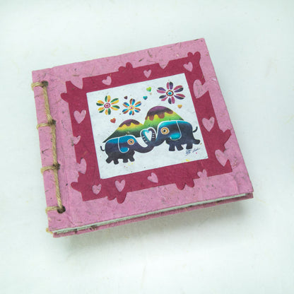 Twine Eco-Friendly Journal Elephant POOPOOPAPER products - Artist Reproductions - Thailand Themed Batik - Pink - Front
