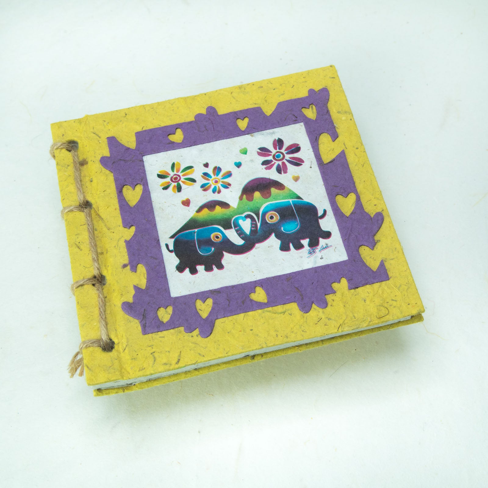 Artist Reproductions - Thailand Themed - Elephant Sunrise Batik Eco-friendly Journal - Yellow front