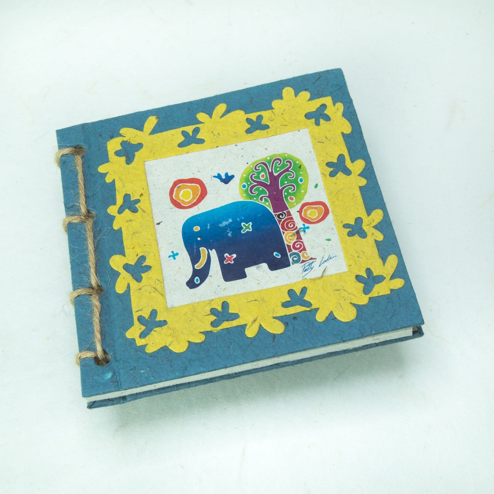 Eco-Friendly, Tree-Free, Twine Journal - Thailand Themed Batik Art Journal - Blue - by POOPOOPAPER - Front