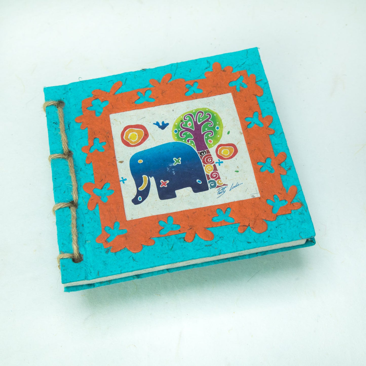 Artist Reproductions - Thailand Themed - Elephant Sunrise Batik Eco-friendly Journal - Teal front