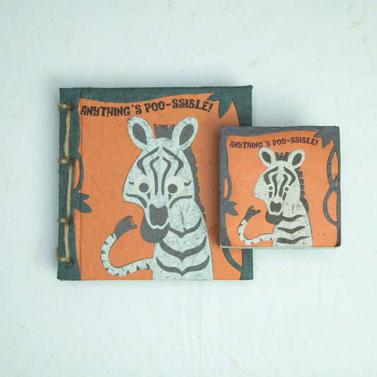 Eco-Friendly, Tree-free - Twine Journal and Scratch Pad set by POOPOOPAPER - Face at the Zoo - Zebra - Front