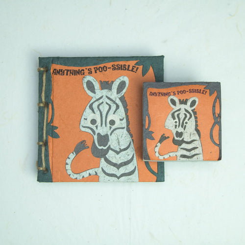 Eco-Friendly, Tree-free - Twine Journal and Scratch Pad set by POOPOOPAPER - Face at the Zoo - Zebra - Front