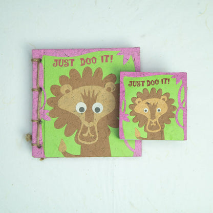 Eco-Friendly Journal and Scratch Pad set by POOPOOPAPER - Face at the Zoo - Lion - Front