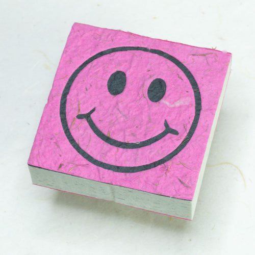 Eco-Friendly, Tree-Free, Organic POOPOOPAPER - Happy Face Scratch Pad - Pink - Set of 3 - Front
