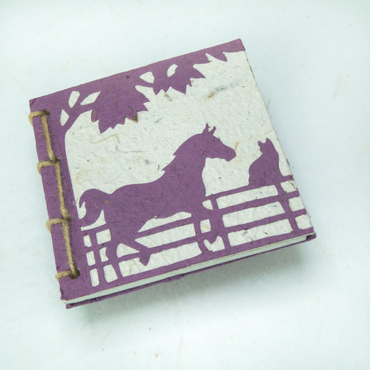 Horse POOPOOPAPER - On The Farm - Horse & Cat - Purple - Twine Eco-friendly Journal front