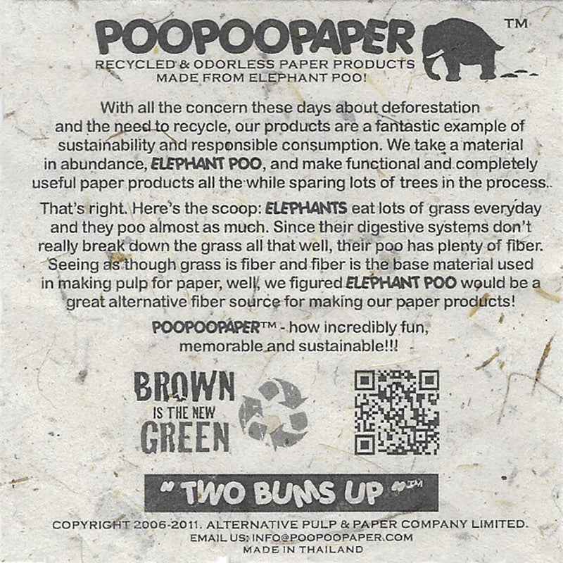 POOPOOPAPER story card on elephant poo paper products