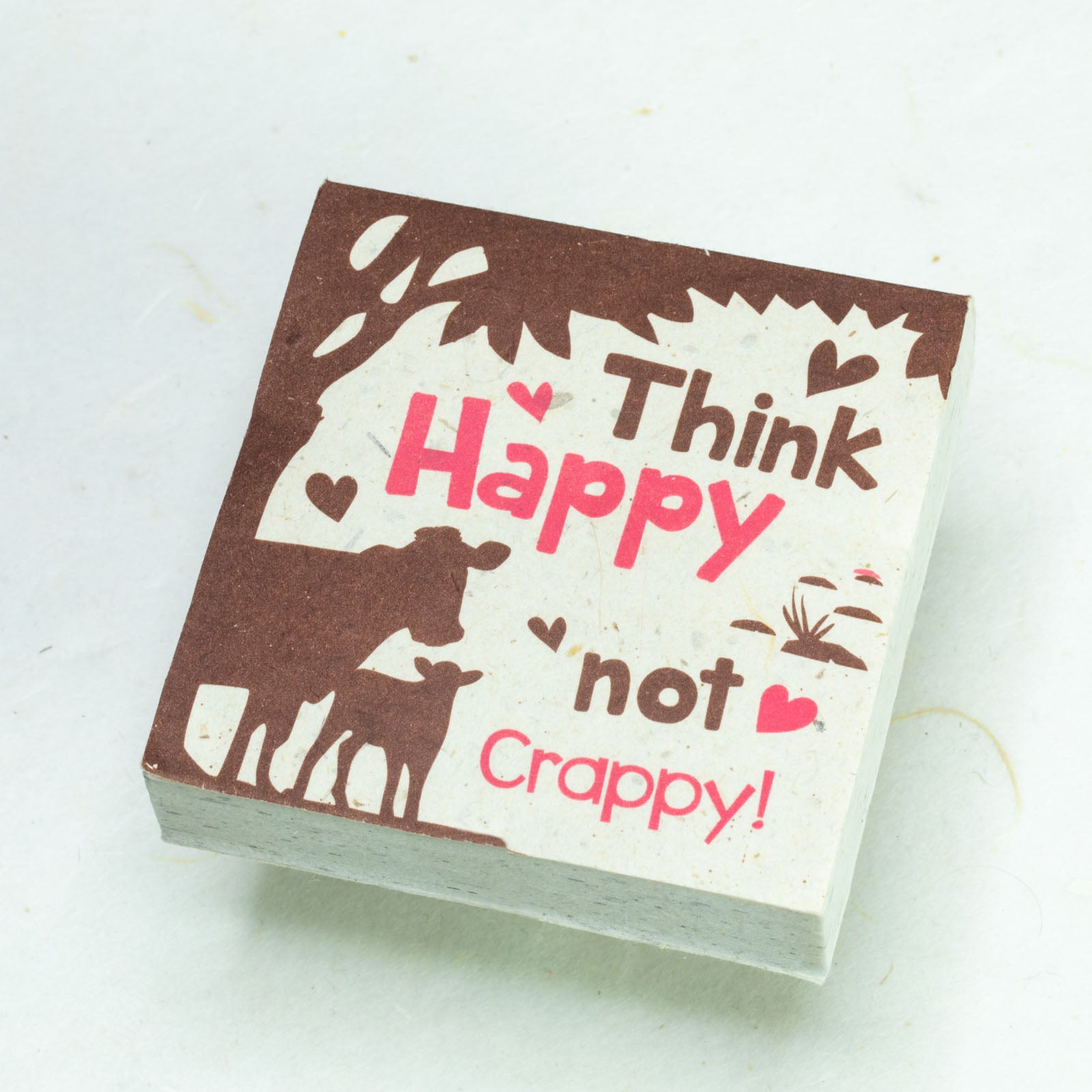 Think Happy Not Crappy - Cow - Eco-friendly Scratch Pads - Set of 3 -  Pink - front