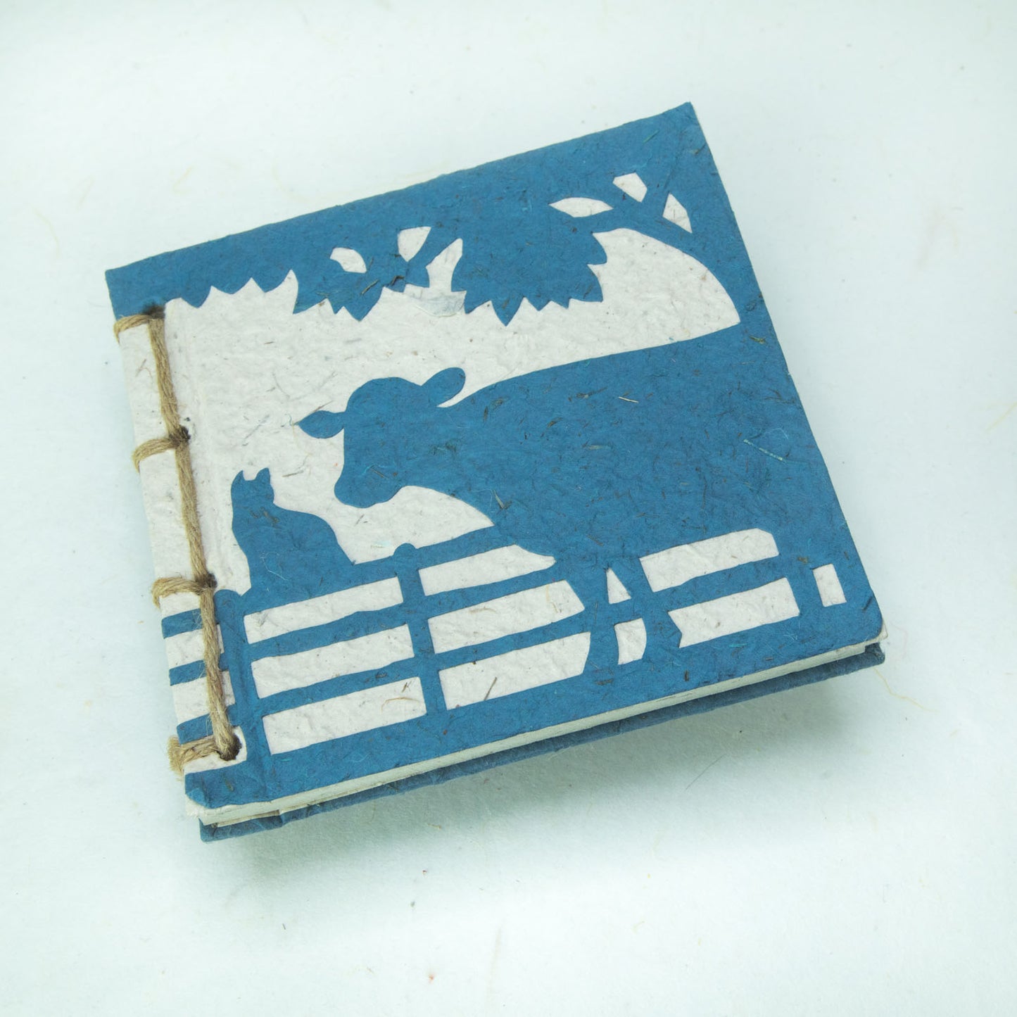 Eco-Friendly Journal Tree-Free Cow POOPOOPAPER - On The Farm - Cow & Cat - Blue - Front